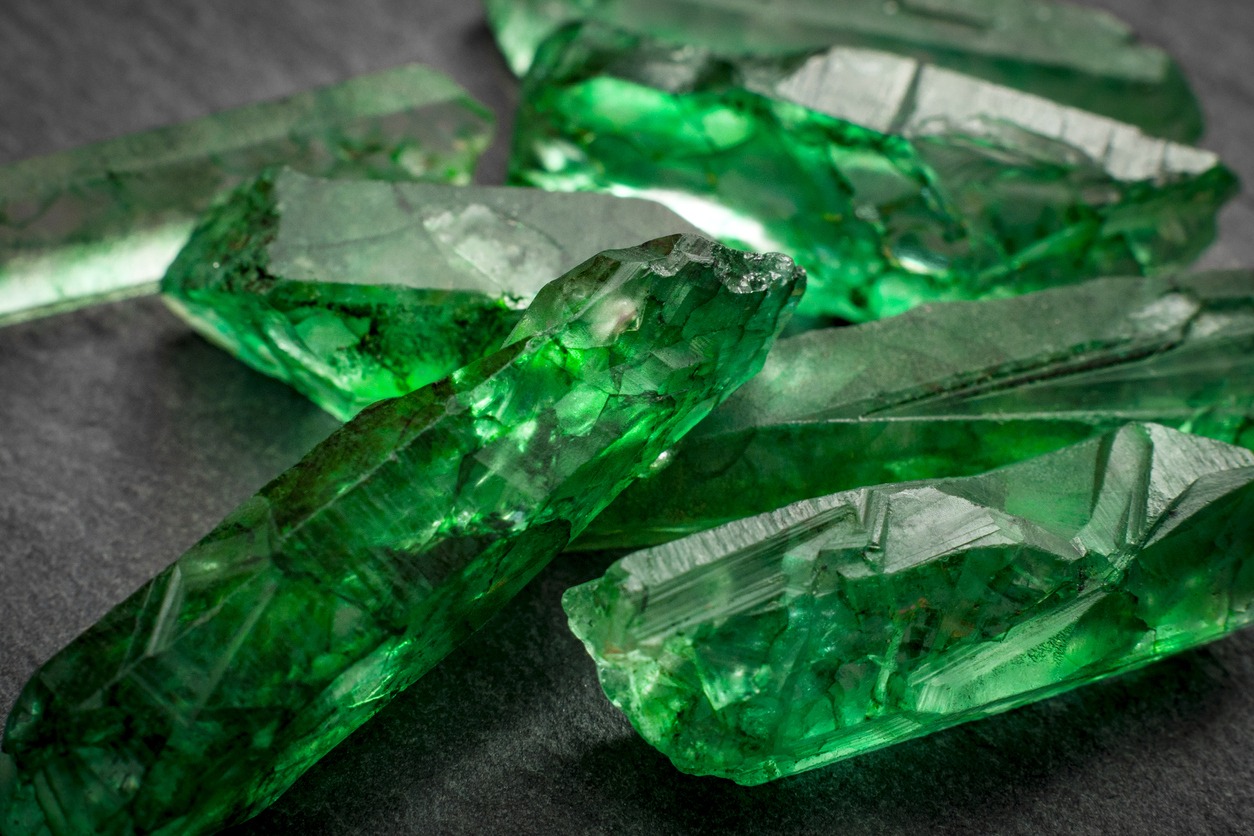 Rough uncut emeralds
