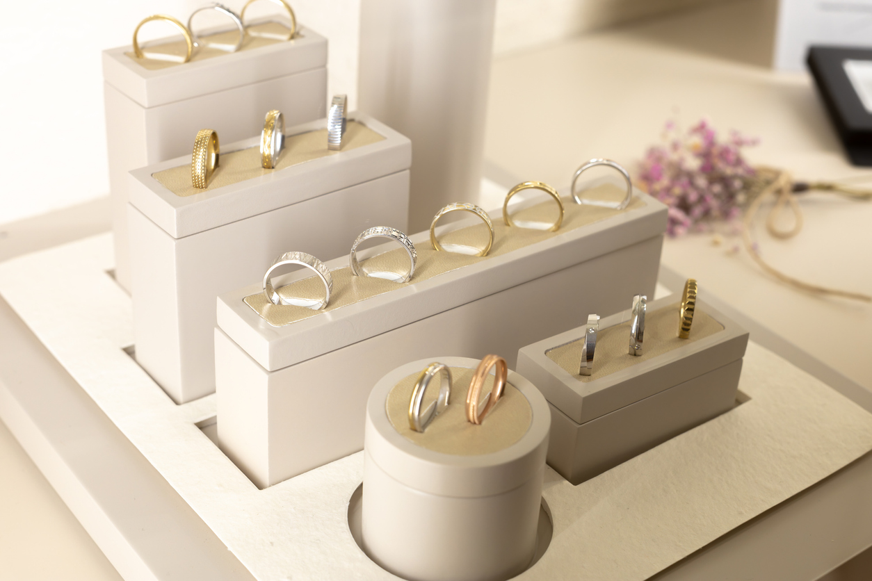 A display of rings in a store