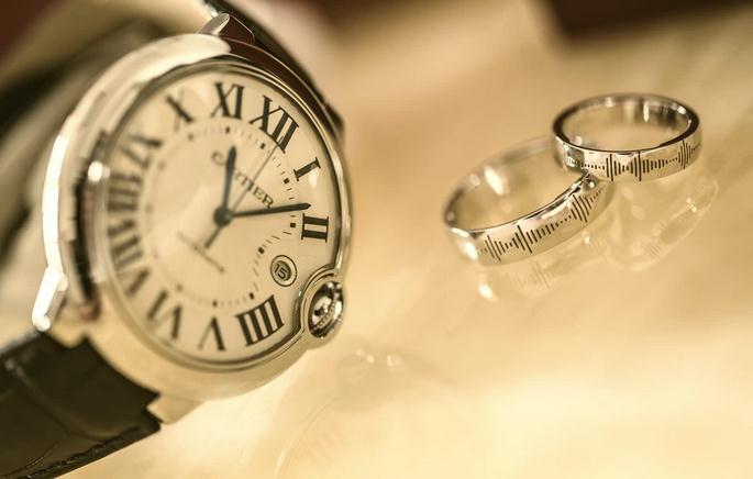 Image of two rings with codes for scanning and a watch