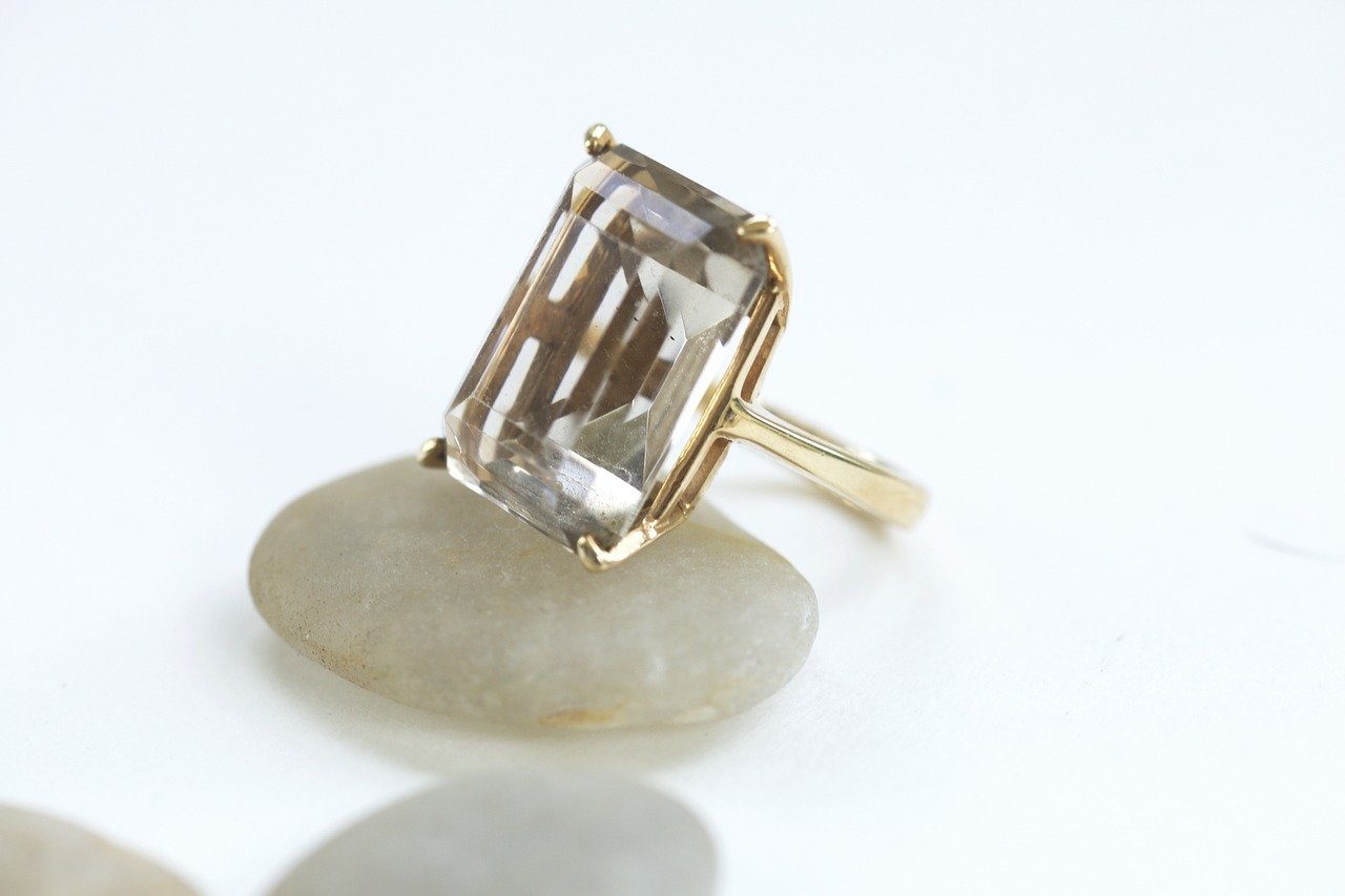 An emerald cut diamond engagement ring