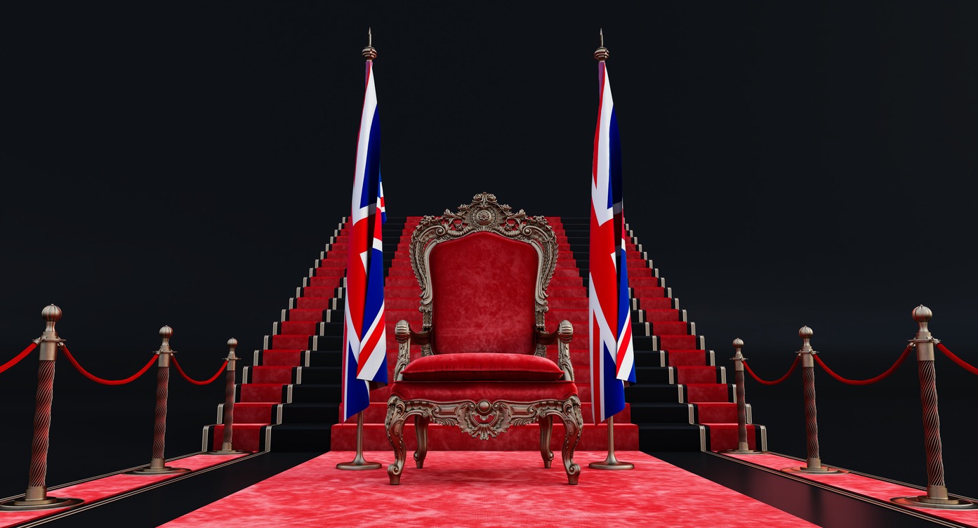 royal chair with United Kingdom flags